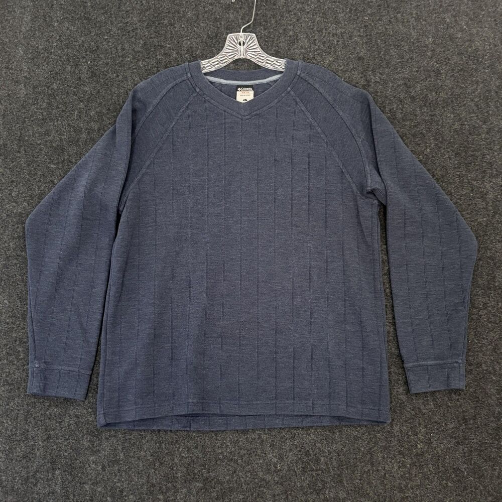 Columbia XCO Sweater Men's Large Blue V Neck Pullover Rib Knit